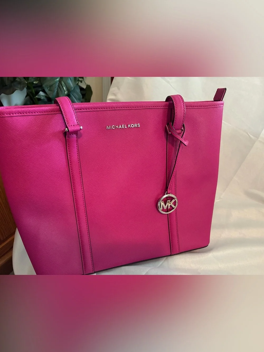 Michael Kors Saffiano Leather Tote in Bright Pink